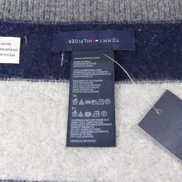 Tommy Hilfiger Mens Logo Scarf Silver Grey Brown - Picture 2 of 3